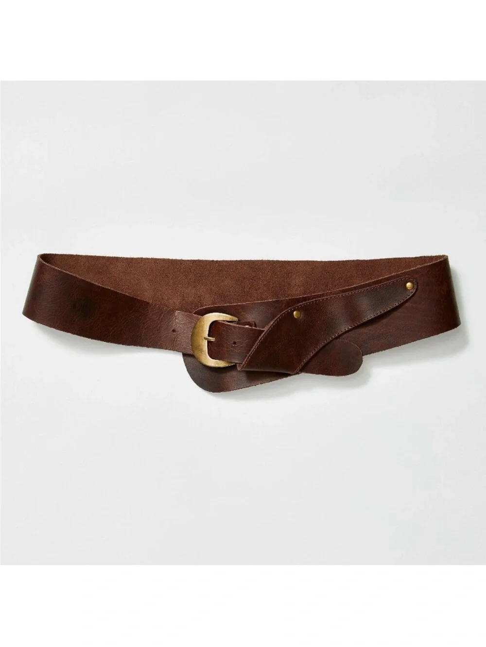 NWT Free People Wide Brown Leather Waist Belt with Brass Buckle S\M boho